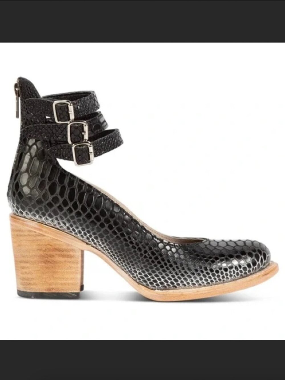 Freebird Randi Black Snake Textured Leather Ankle-Strap Block Heels Size 8